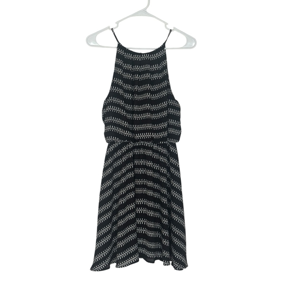 Lush Black & White Geometric Halter Mini Dress | Size Medium | Summer Casual